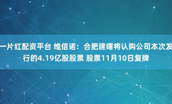 一片红配资平台 维信诺：合肥建曙将认购公司本次发行的4.19亿股股票 股票11月10日复牌